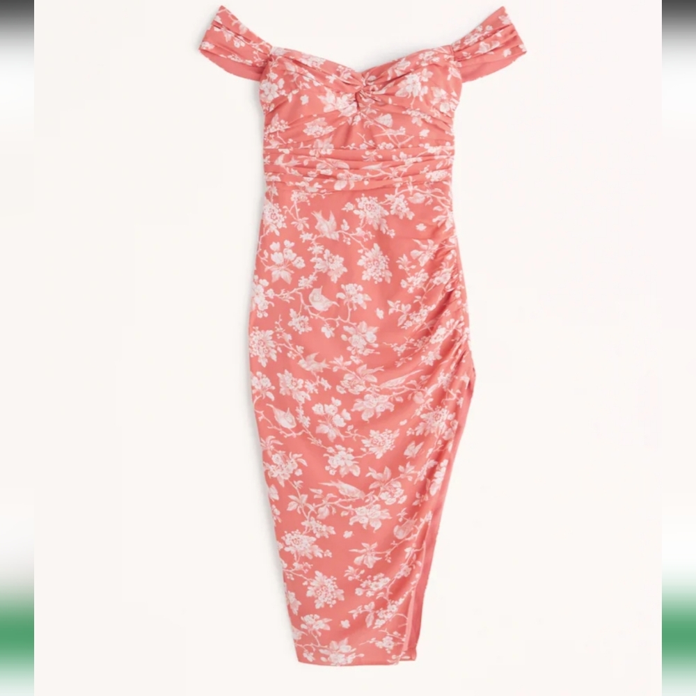 Off-The-Shoulder Ruched Midi Dress